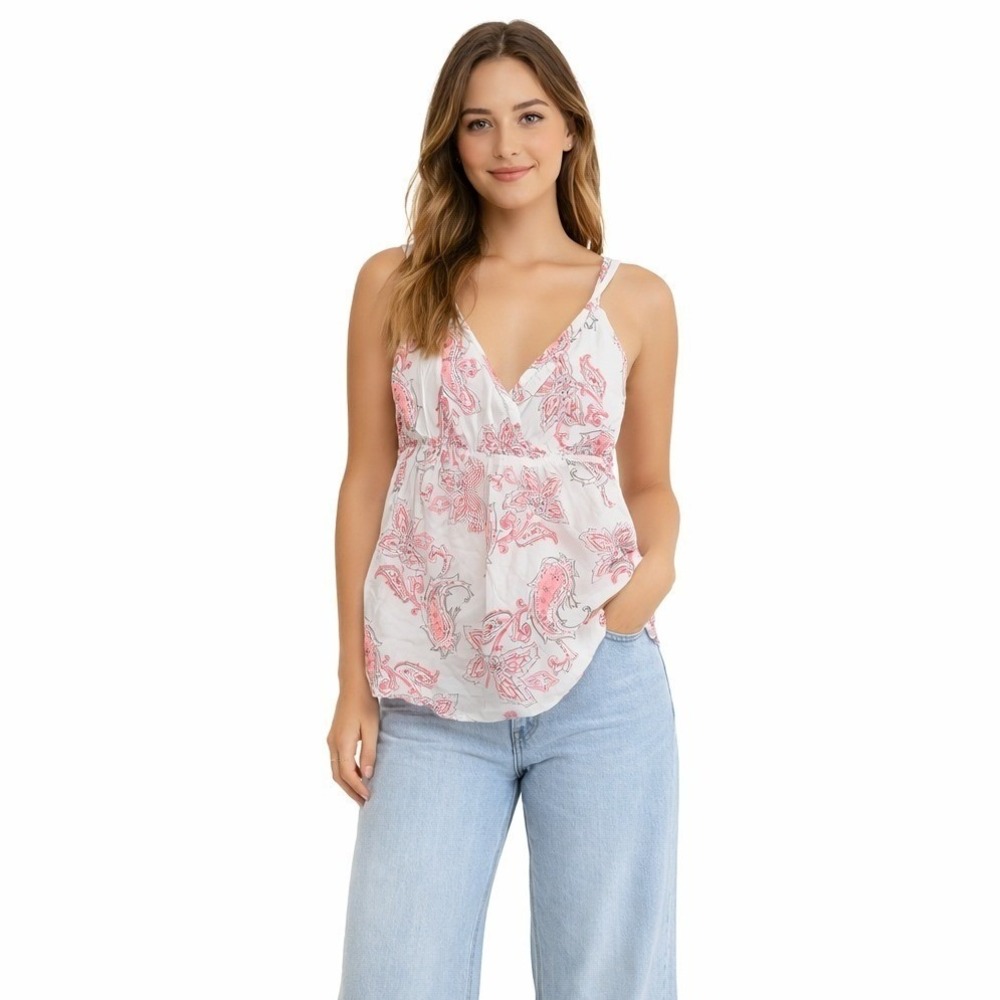Y2K Paisley BabyDoll Cami Flowy Tank Top Beach Summer Smocked Women's Sz S‎